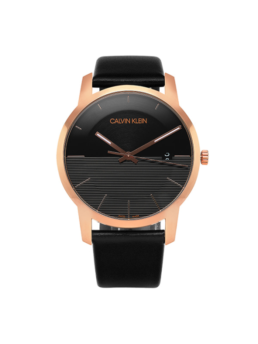 Calvin Klein City Quartz Black Dial Black Leather Strap Watch for Men - K2G2G6CZ Buy Now By Calvin Klein
