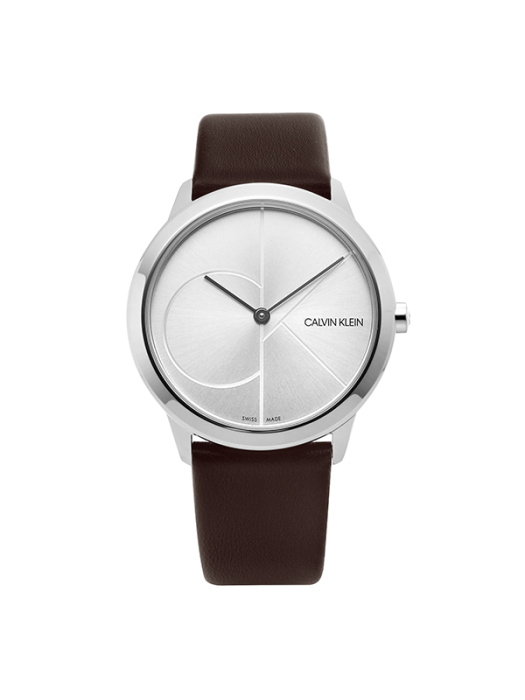 Calvin Klein Minimal Silver Dial Brown Leather Strap Watch for Men - K3M221G6 Buy Now By Calvin Klein