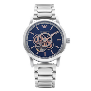 Emporio Armani Luigi Chronograph Skeleton Blue Dial Silver Steel Strap Watch For Men - AR60036 Buy Now By Emporio Armani