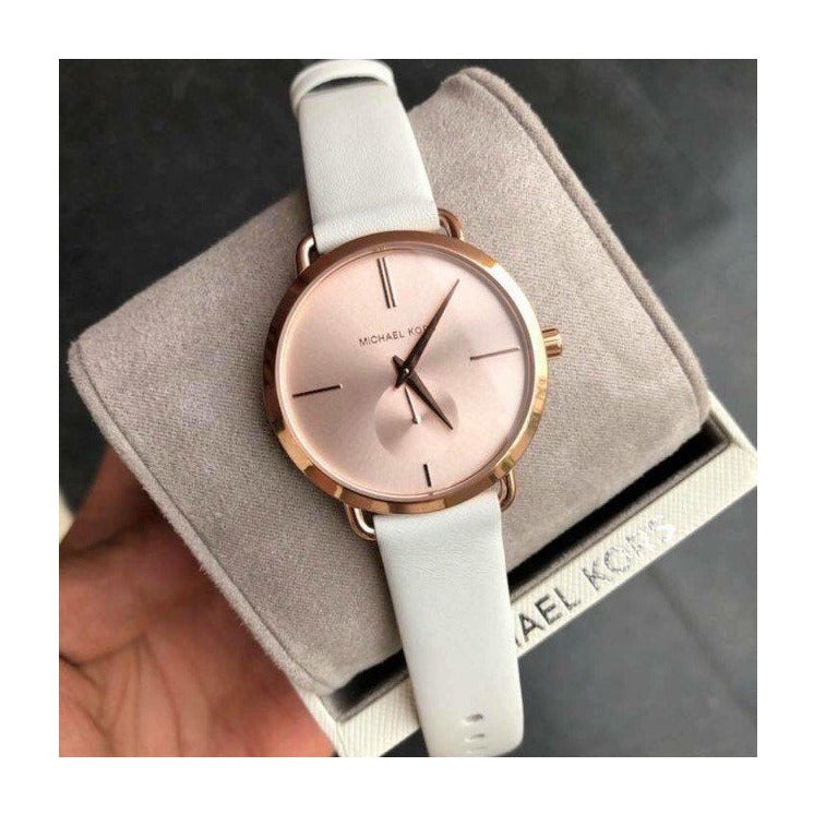 Michael Kors Portia Rose Gold Dial White Leather Strap Watch For Women - MK2660 Buy Now By Michael Kors