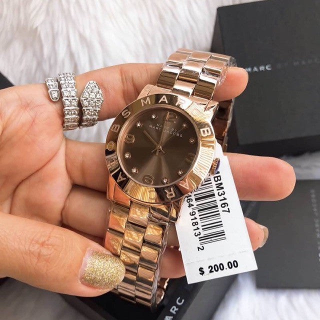 Marc Jacobs Amy Mother of Pearl Black Dial Rose Gold Steel Strap Watch for Women - MBM8610 Buy Now By Marc Jacobs