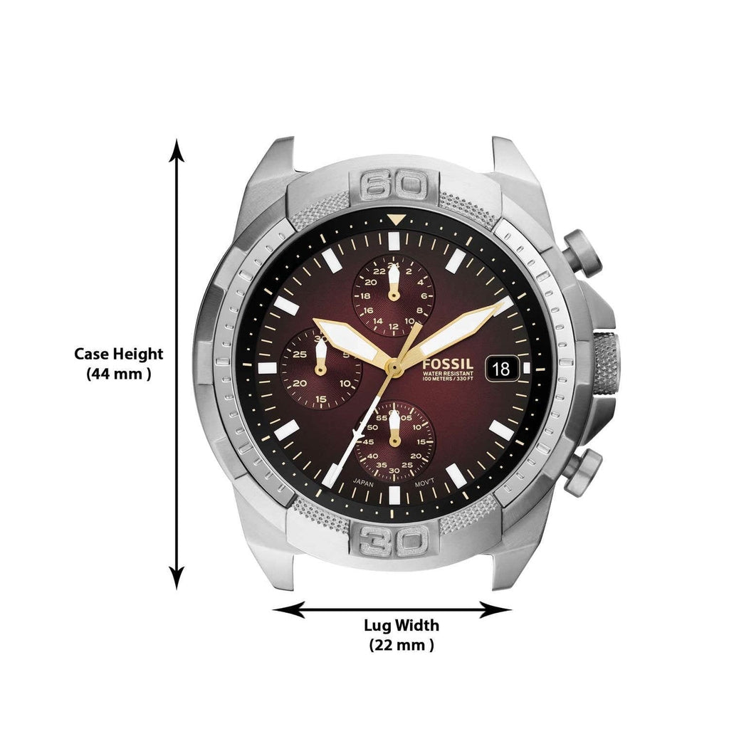 Fossil Bronson Chronograph Red Dial Silver Steel Strap Watch for Men - FS5878 Buy Now By Fossil