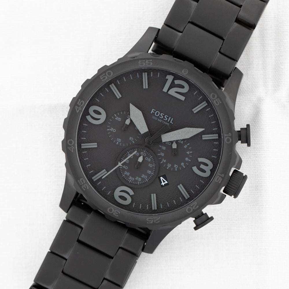 Fossil Nate Chronograph Black Dial Black Steel Strap Watch for Men - JR1401 Buy Now By Fossil