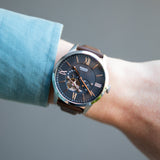 Fossil Townsman Automatic Black Dial Brown Leather Strap Watch for Men - ME3061 Buy Now By Fossil