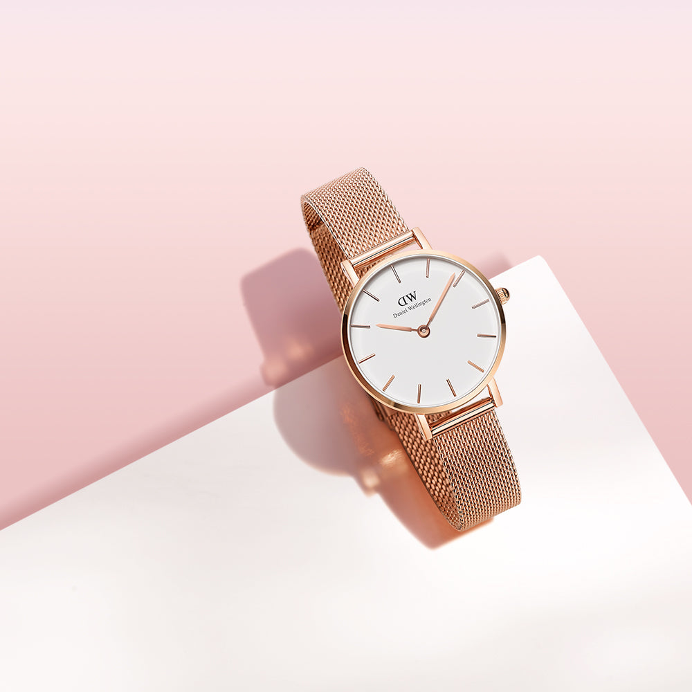 Daniel Wellington Classic Petite White Dial Rose Gold Mesh Bracelet Watch For Women - DW00100219 Buy Now By Daniel Wellington