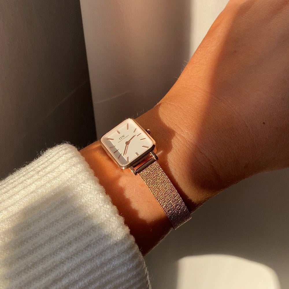 Daniel Wellington Quadro Melrose White Dial Gold Mesh Strap Watch For Women - DW00100431 Buy Now By Daniel Wellington