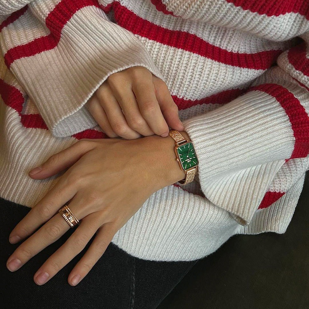 Daniel Wellington Quadro Melrose Green Dial Rose Gold Mesh Strap Watch For Women - DW00100437 Buy Now By Daniel Wellington