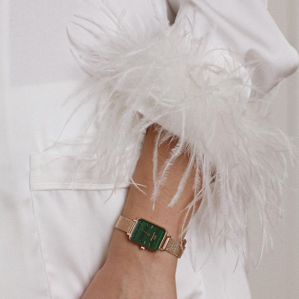 Daniel Wellington Quadro Melrose Green Dial Rose Gold Mesh Strap Watch For Women - DW00100437 Buy Now By Daniel Wellington