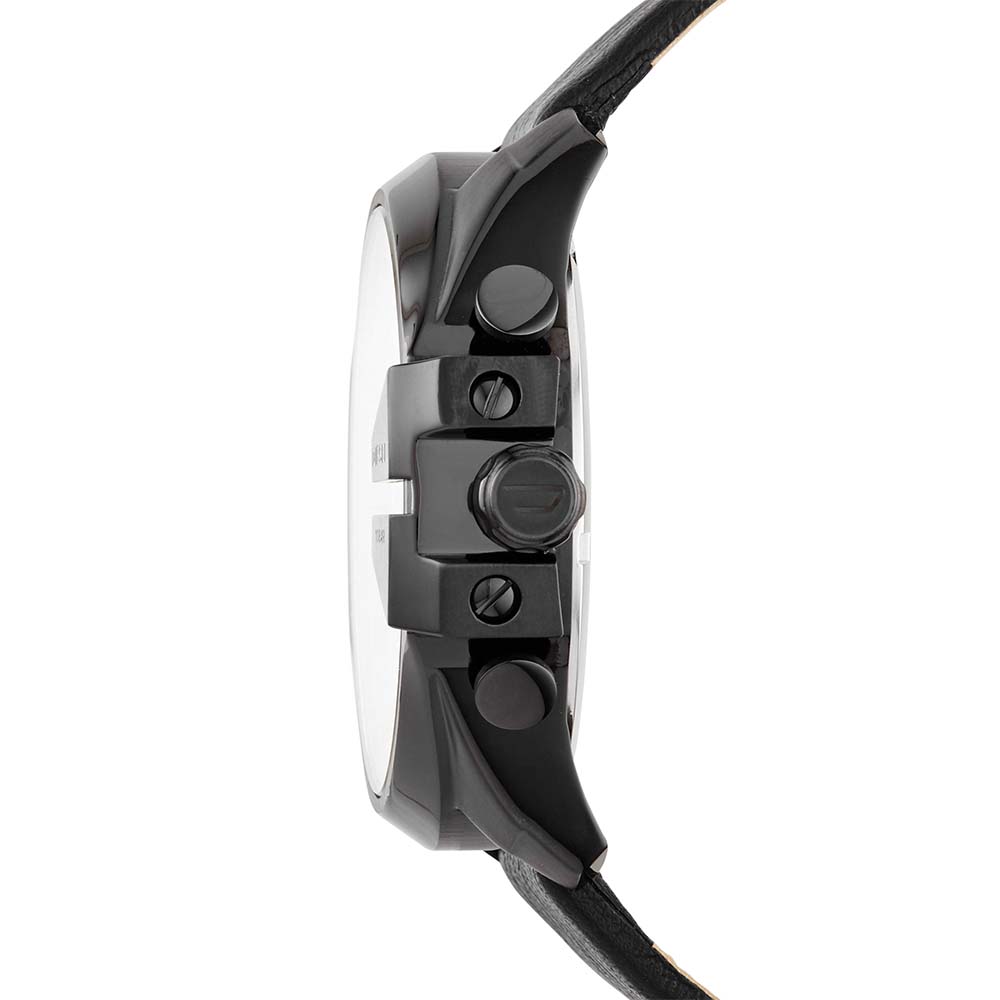 Diesel Mega Chief Chronograph Black Dial Black Leather Strap Watch For Men - DZ4323 Buy Now By Diesel