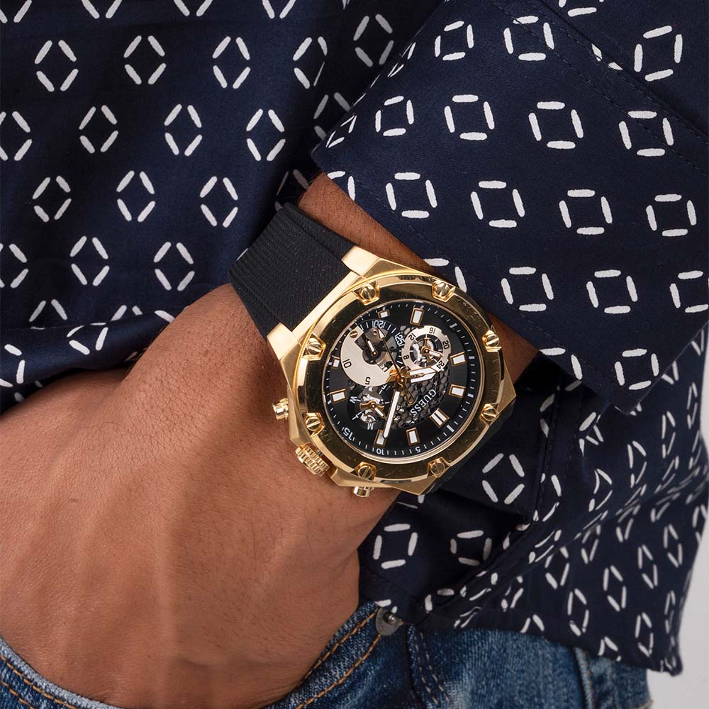 Guess Third Gear Multifunction Black Dial Black Rubber Strap Watch for Men - GW0334G2 Buy Now By Guess
