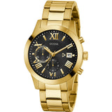 Guess Atlas Chronograph Black Dial Gold Steel Strap Watch for Men - W0668G8 Buy Now By Guess