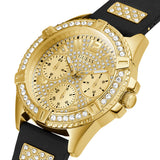 Guess Frontier Diamonds Gold Dial Black Rubber Strap Watch For Women - W1160L1 Buy Now By Guess