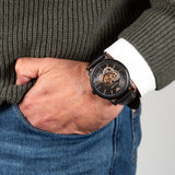 Emporio Armani Luigi Automatic Skeleton Black Dial Black Leather Strap Watch For Men - AR60012 Buy Now By Emporio Armani