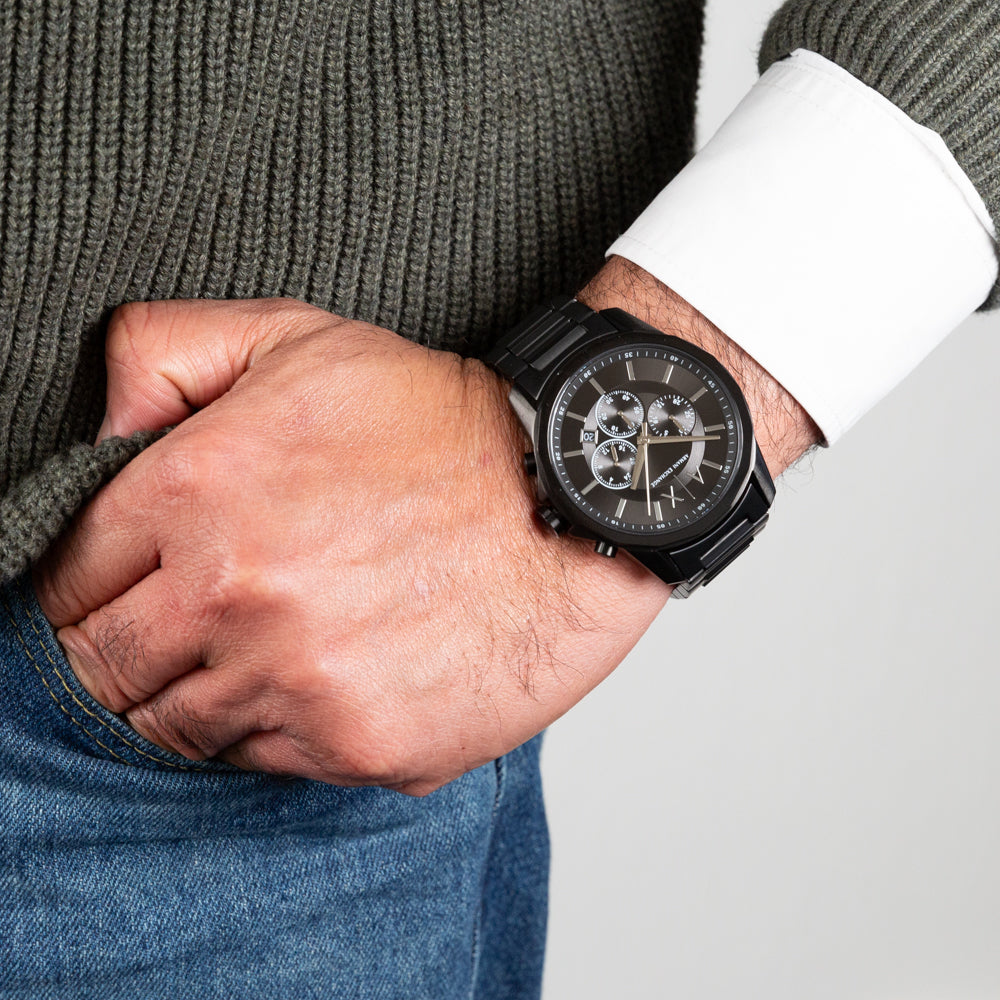 Armani Exchange Banks Chronograph Black Dial Black Steel Strap Watch For Men - AX1722 Buy Now By Armani Exchange