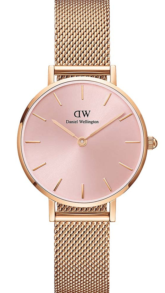 Daniel Wellington Petite Melrose Pink Dial Rose Gold Mesh Strap Watch For Women - DW00100367 Buy Now By Daniel Wellington