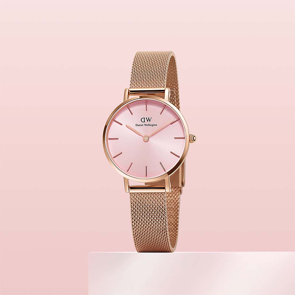 Daniel Wellington Petite Melrose Pink Dial Rose Gold Mesh Strap Watch For Women - DW00100367 Buy Now By Daniel Wellington