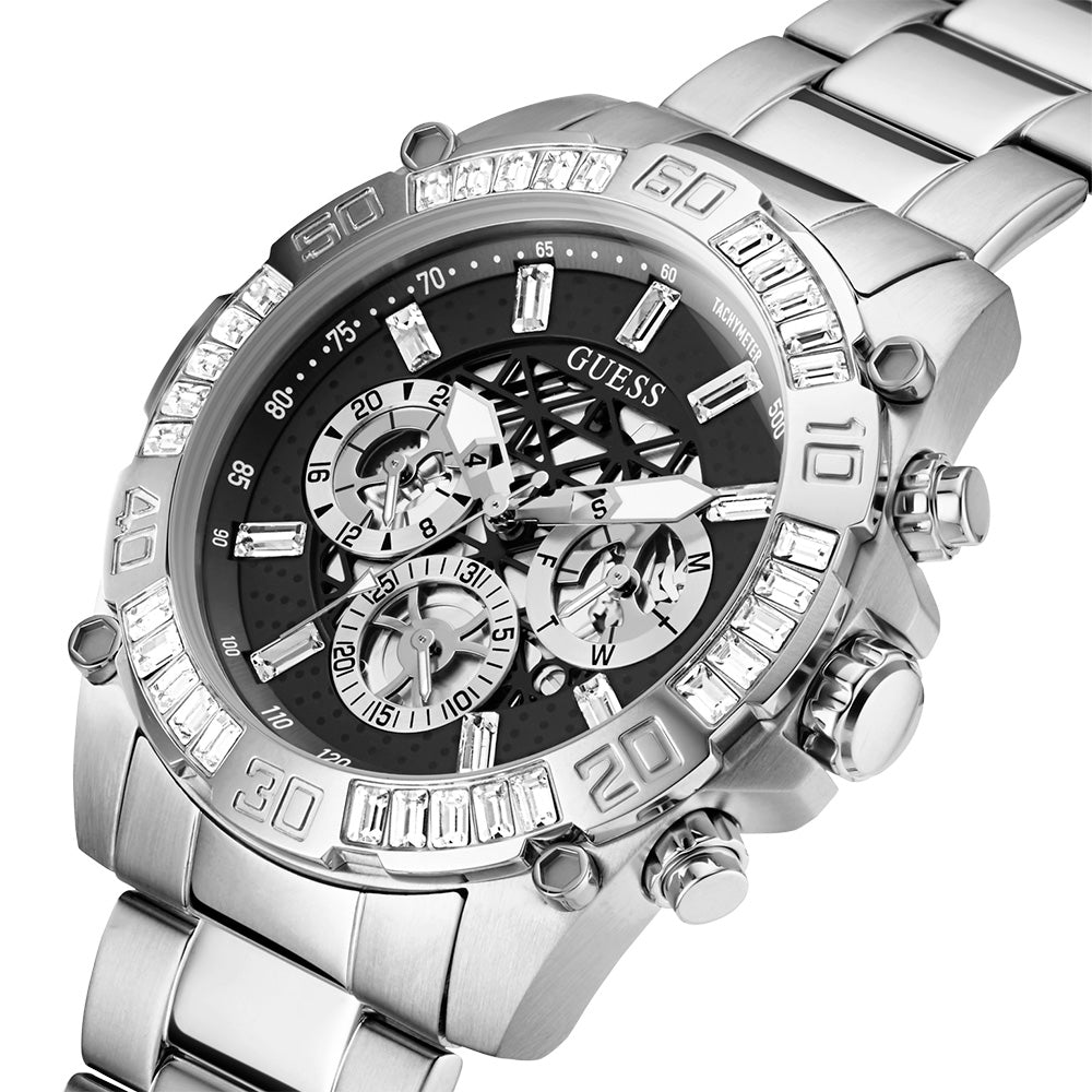 Guess Trophy Chronograph Diamonds Black Dial Silver Steel Strap Watch for Men - GW0390G1 Buy Now By Guess