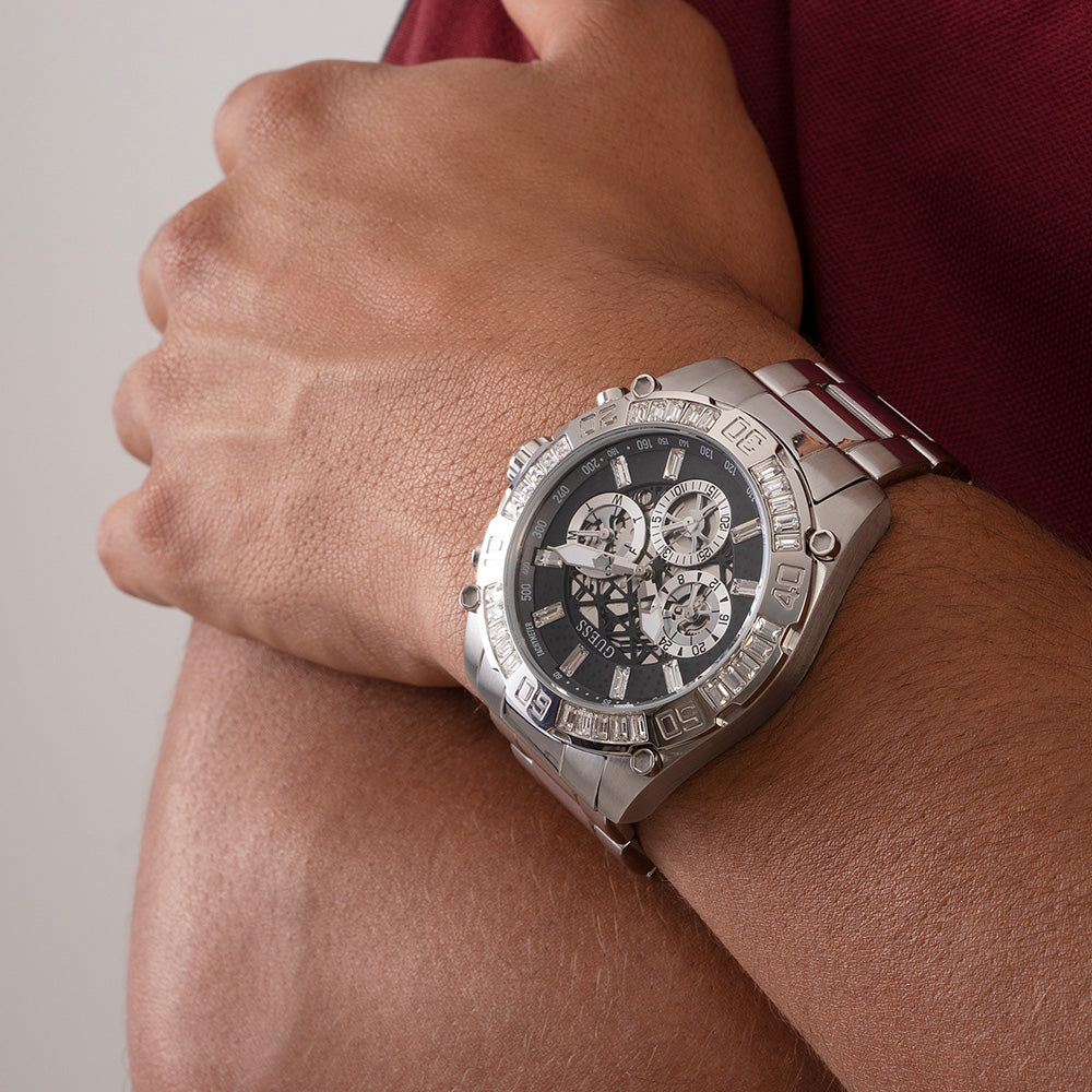 Guess Trophy Chronograph Diamonds Black Dial Silver Steel Strap Watch for Men - GW0390G1 Buy Now By Guess