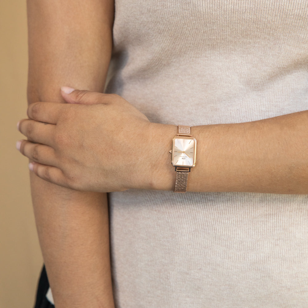 Daniel Wellington Quadro Unitone Rose Gold Dial Rose Gold Mesh Strap Watch For Women - DW00100484 Buy Now By Daniel Wellington