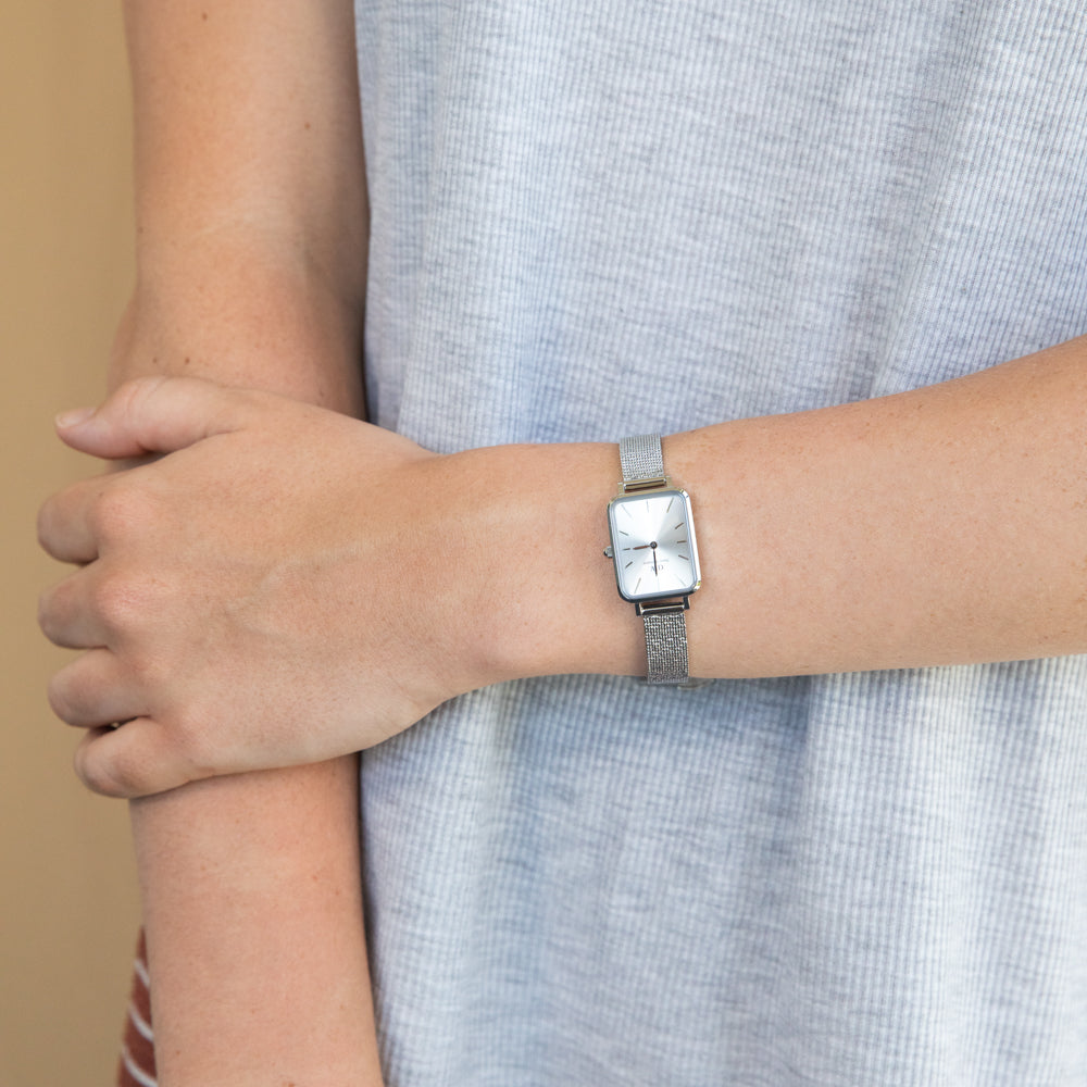 Daniel Wellington Quadro Unitone Silver Dial Silver Mesh Strap Watch For Women - DW00100486 Buy Now By Daniel Wellington