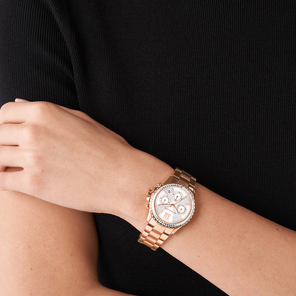 Michael Kors Everest Chronograph Silver Dial Rose Gold Steel Strap Watch For Women - MK7213 Buy Now By Michael Kors