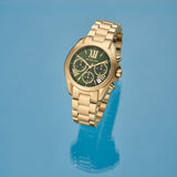 Michael Kors Bradshaw Chronograph Green Dial Gold Steel Strap Watch For Women - MK7257 Buy Now By Michael Kors