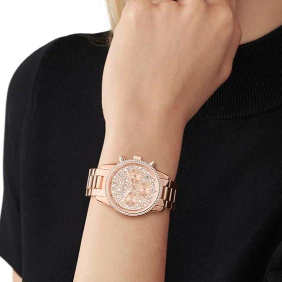 Michael Kors Ritz Chronograph Rose Gold Dial Rose Gold Steel Strap Watch For Women - MK7302 Buy Now By Michael Kors