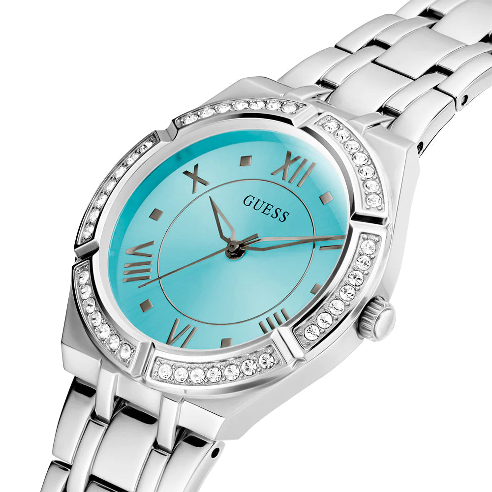 Guess Cosmo Diamonds Turquoise Dial Silver Steel Strap Watch for Women - GW0033L7 Buy Now By Guess