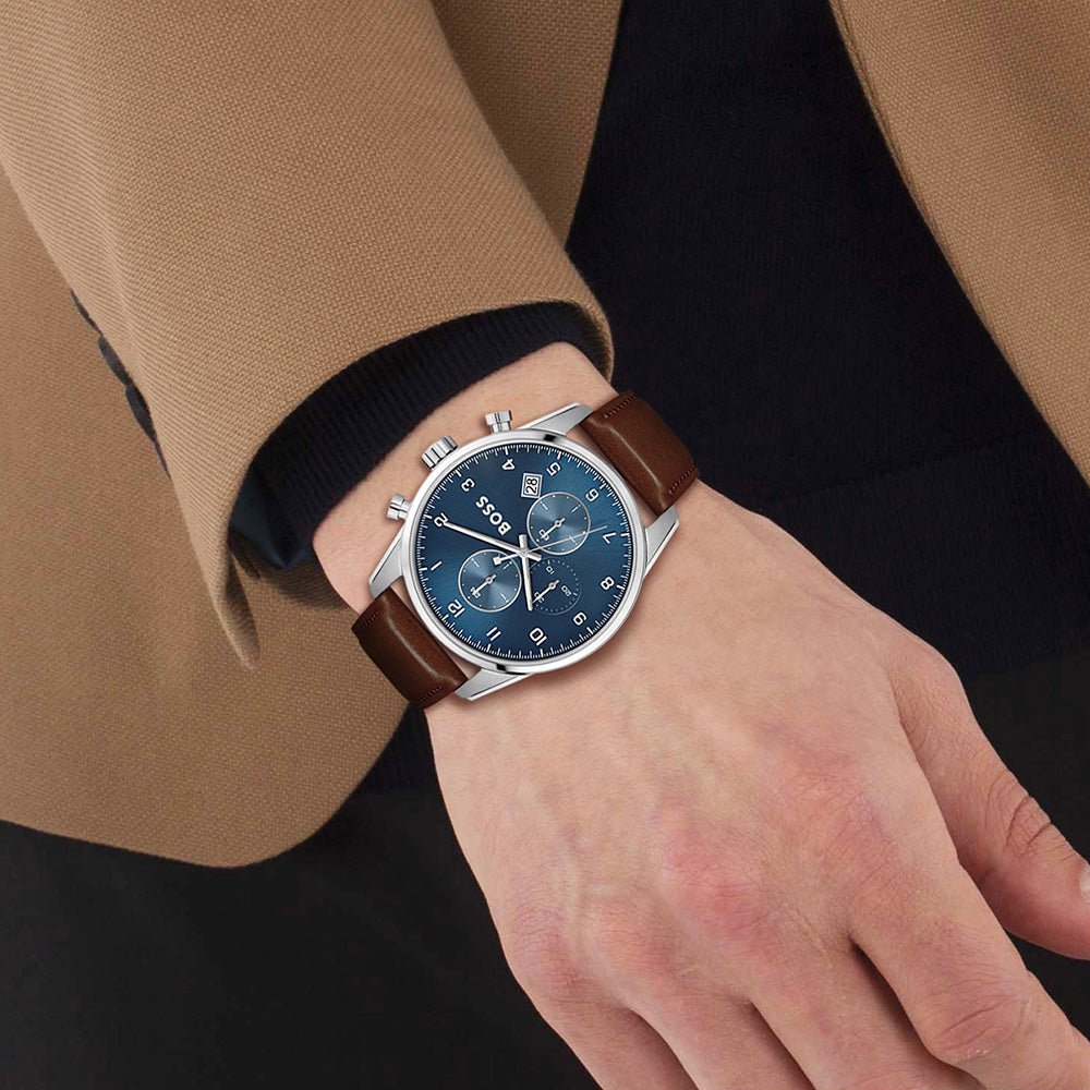 Hugo Boss Skymaster Blue Dial Brown Leather Strap Watch for Men - 1513940 Buy Now By Hugo Boss