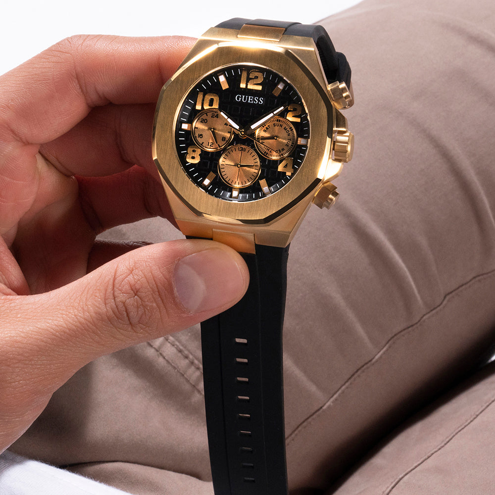 Guess Empire Chronograph Quartz Black Dial Black Silicon Strap Watch For Men - GW0583G2 Buy Now By Guess