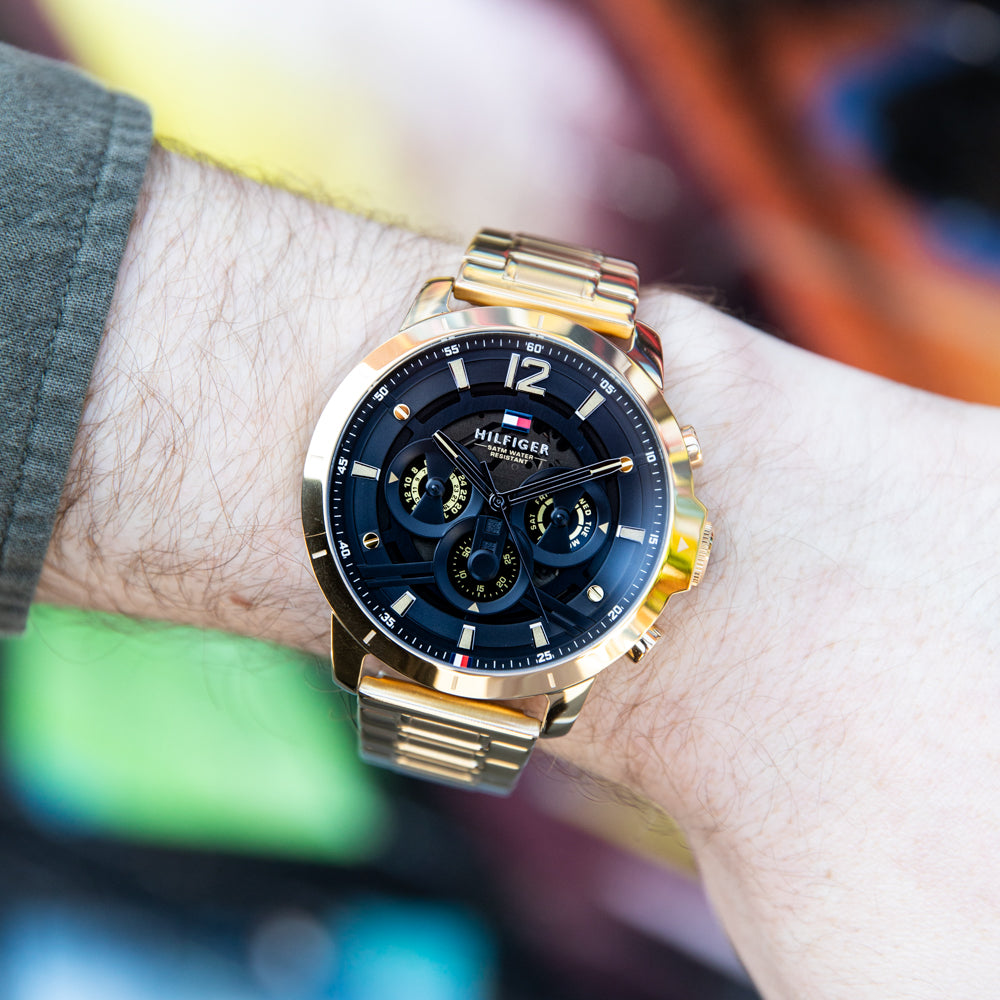 Tommy Hilfiger Luca Chronograph Black Dial Gold Steel Strap Watch For Men - 1710511 Buy Now By Tommy Hilfiger