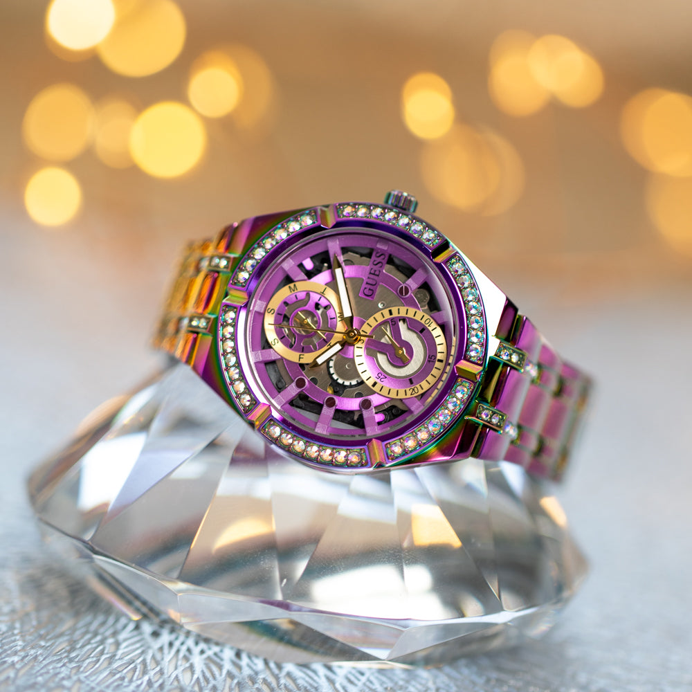 Guess Allara Quartz Purple Dial Purple Steel Strap Watch For Women - GW0604L4 Buy Now By Guess