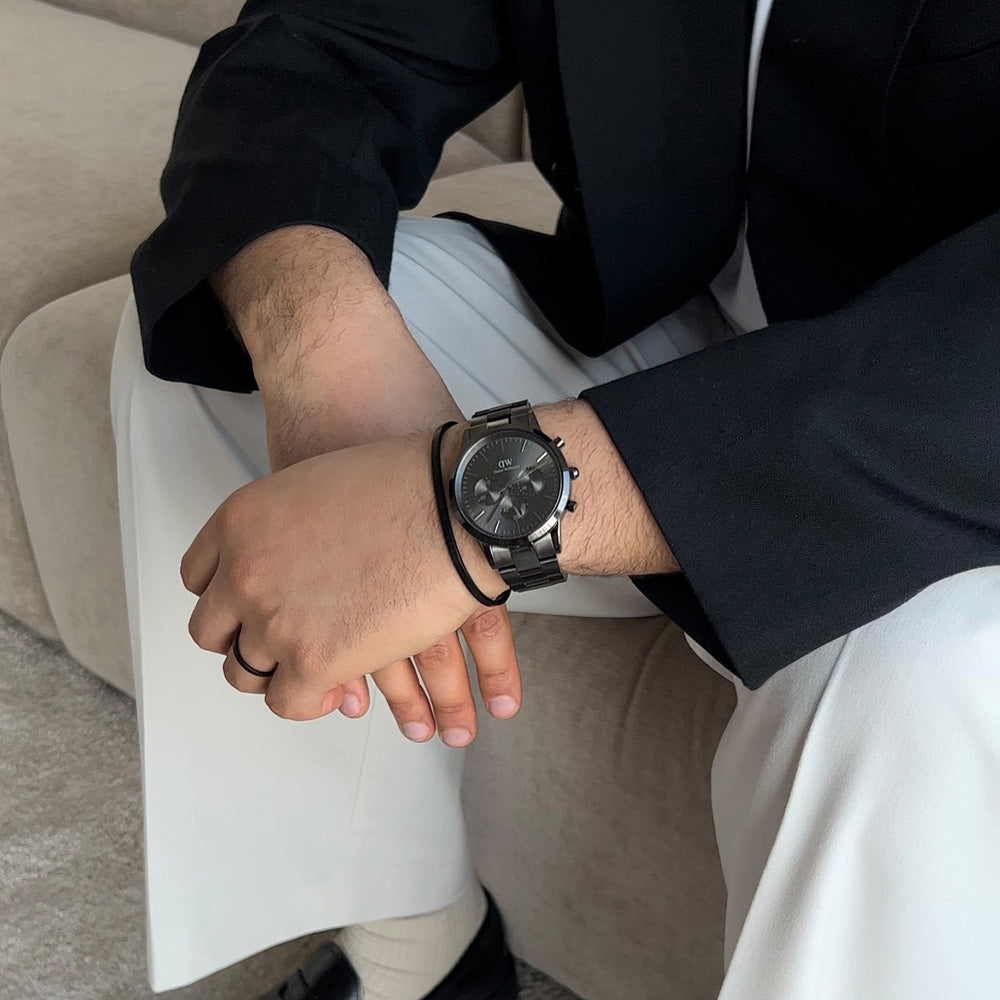 Daniel Wellington Iconic Chronograph Black Dial Black Steel Strap Watch For Men - DW00100642 Buy Now By Daniel Wellington