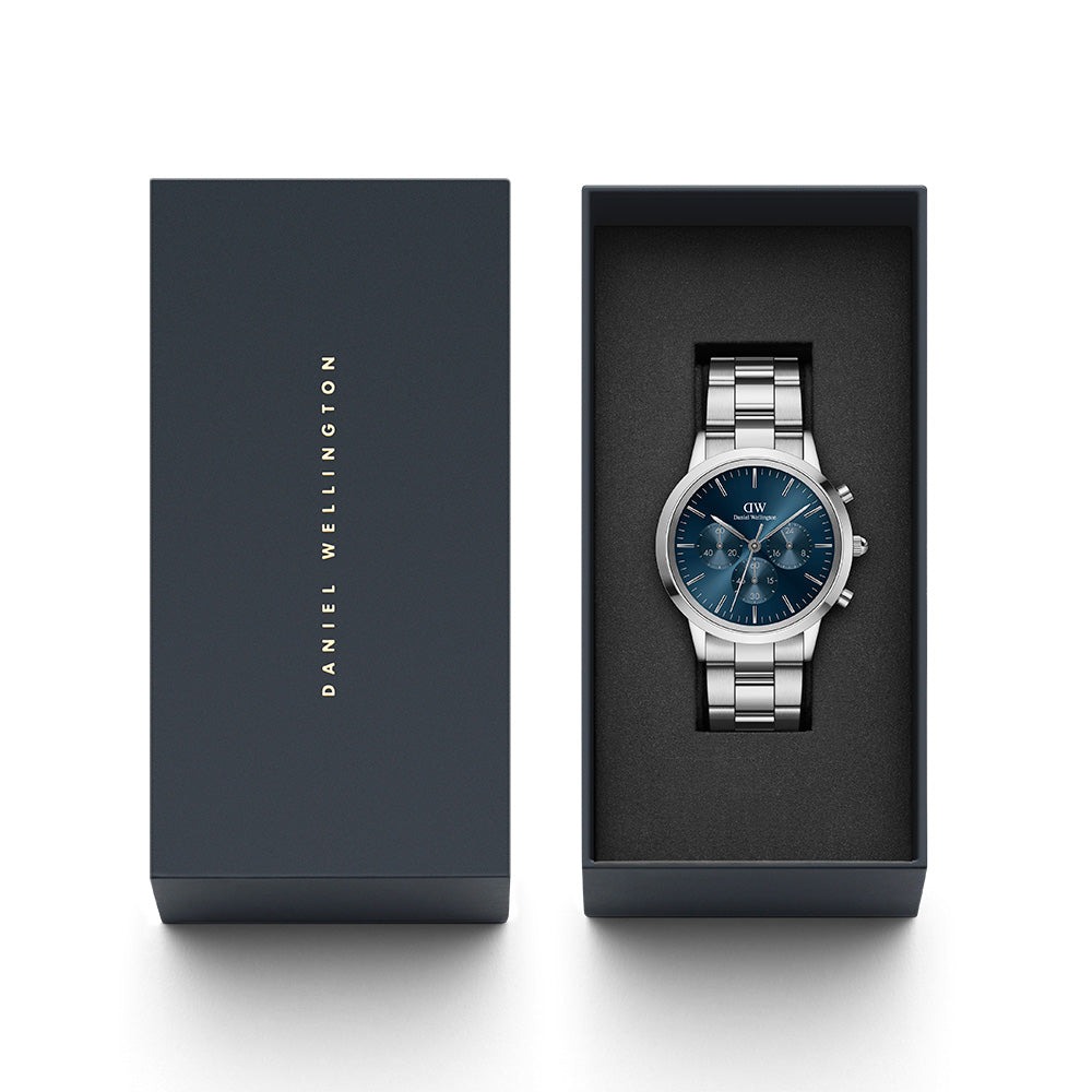 Daniel Wellington Iconic Chronograph Link Blue Dial Silver Steel Strap Watch For Men - DW00100644 Buy Now By Daniel Wellington