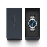 Daniel Wellington Iconic Chronograph Link Blue Dial Silver Steel Strap Watch For Men - DW00100644 Buy Now By Daniel Wellington