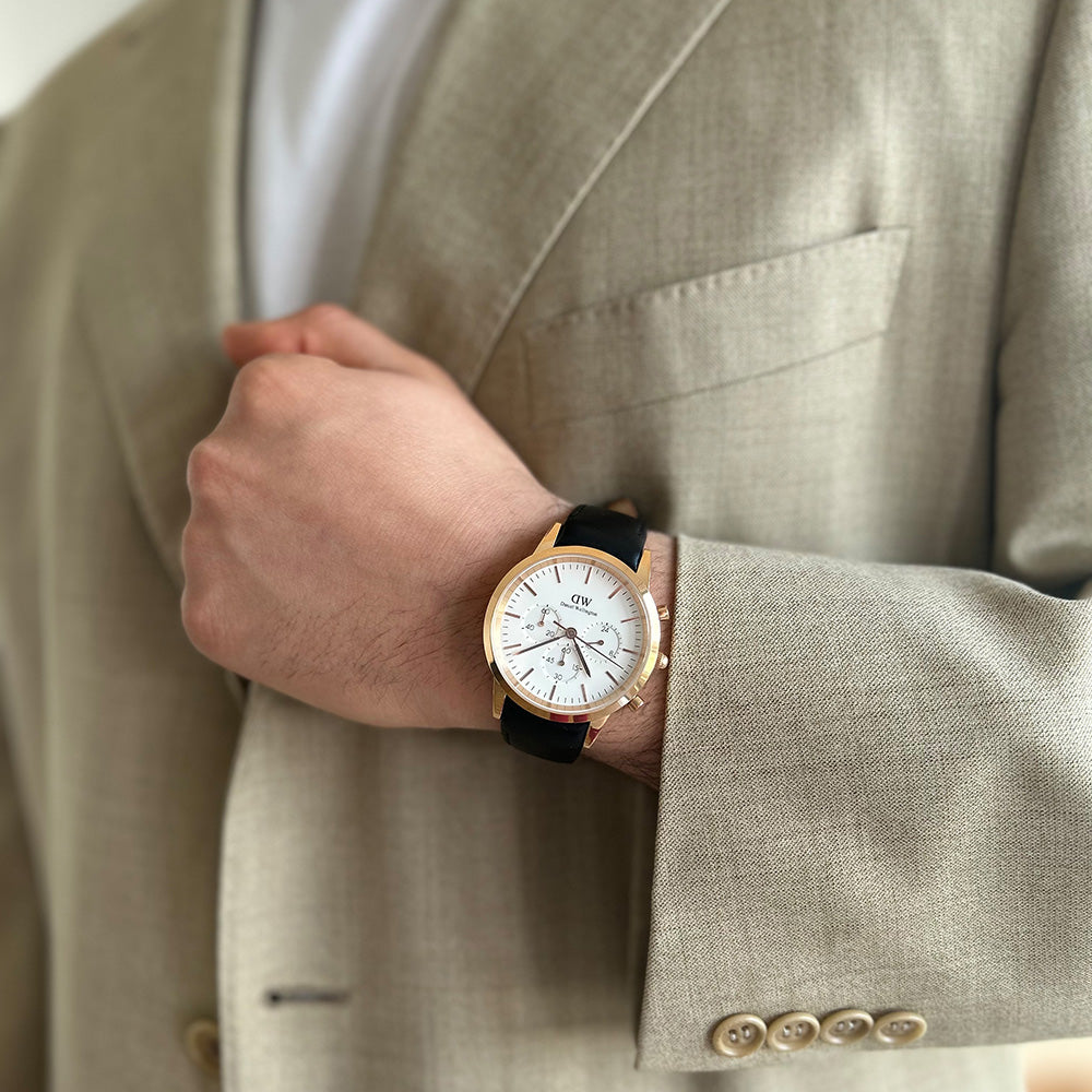 Daniel Wellington Iconic Chronograph Sheffield White Dial Black Leather Strap Watch For Men - DW00100646 Buy Now By Daniel Wellington