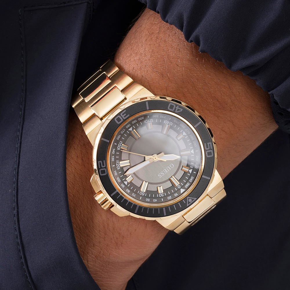 Guess Track Grey Dial Gold Steel Strap Watch for Men - GW0426G2 Buy Now By Guess