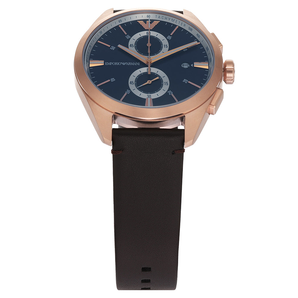 Emporio Armani Claudio Chronograph Blue Dial Brown Leather Strap Watch For Men - AR11554 Buy Now By Emporio Armani