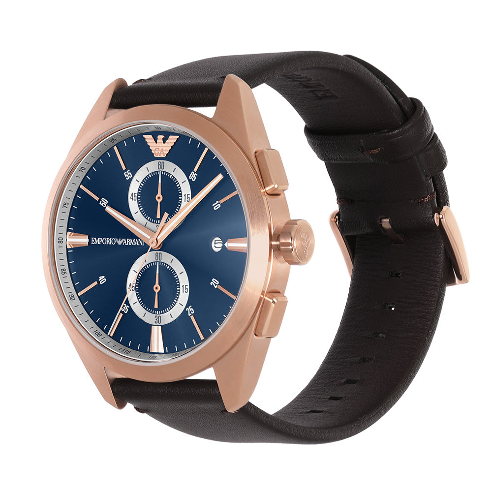 Emporio Armani Claudio Chronograph Blue Dial Brown Leather Strap Watch For Men - AR11554 Buy Now By Emporio Armani