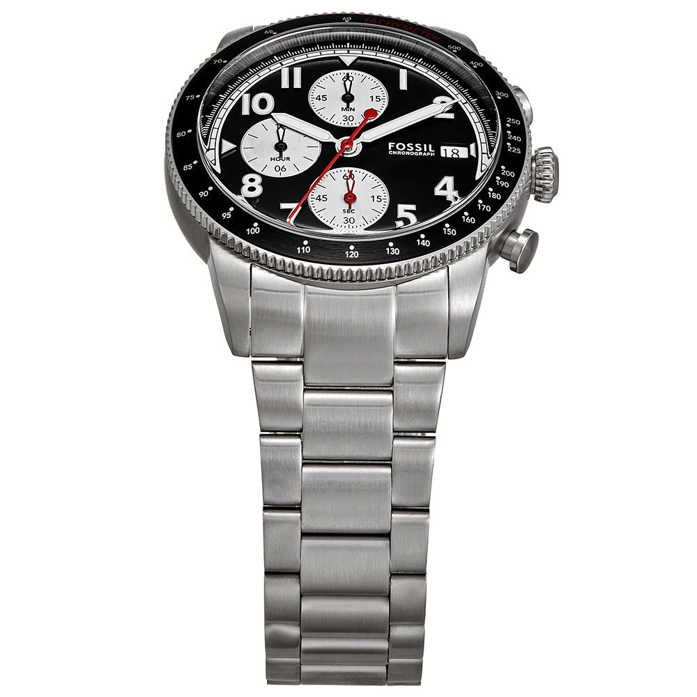 Fossil Sport Tourer Chronograph Black Dial Silver Steel Strap Watch for Men - FS6045 Buy Now By Fossil
