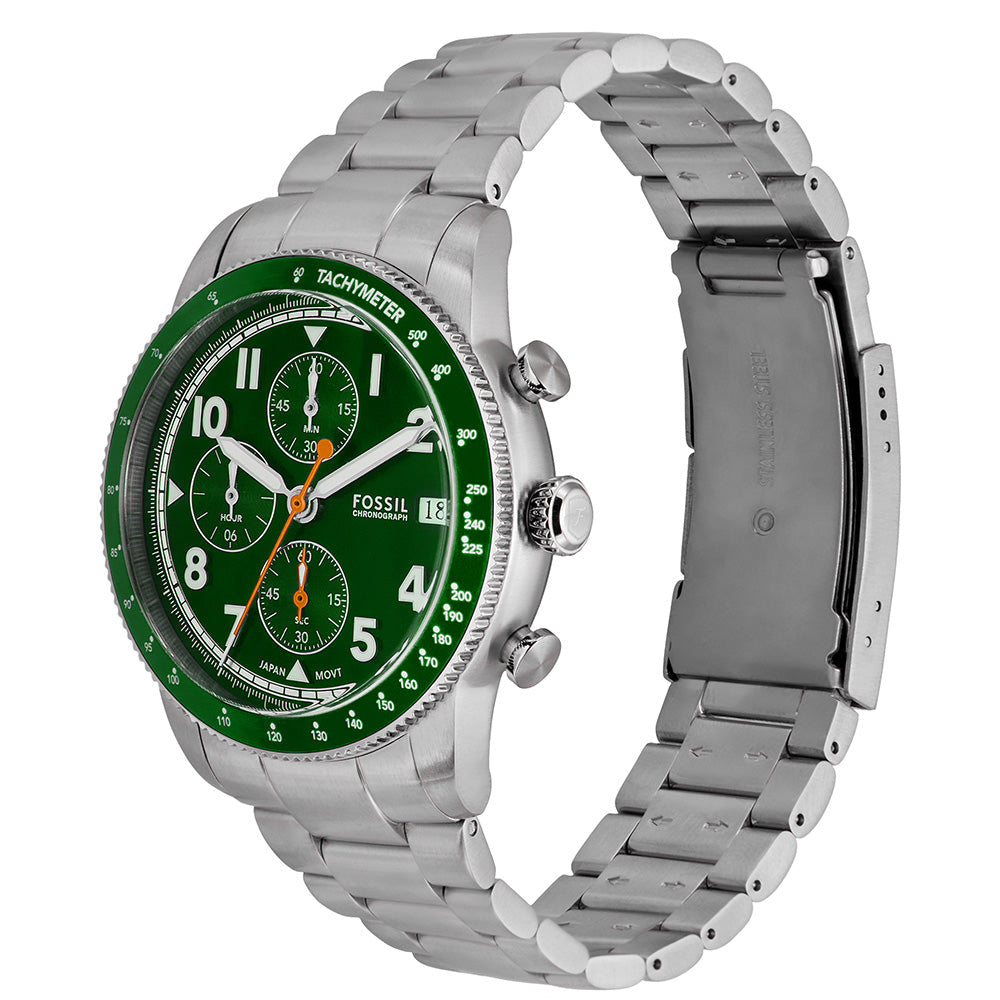 Fossil Sport Tourer Chronograph Green Dial Silver Steel Strap Watch for Men - FS6048 Buy Now By Fossil
