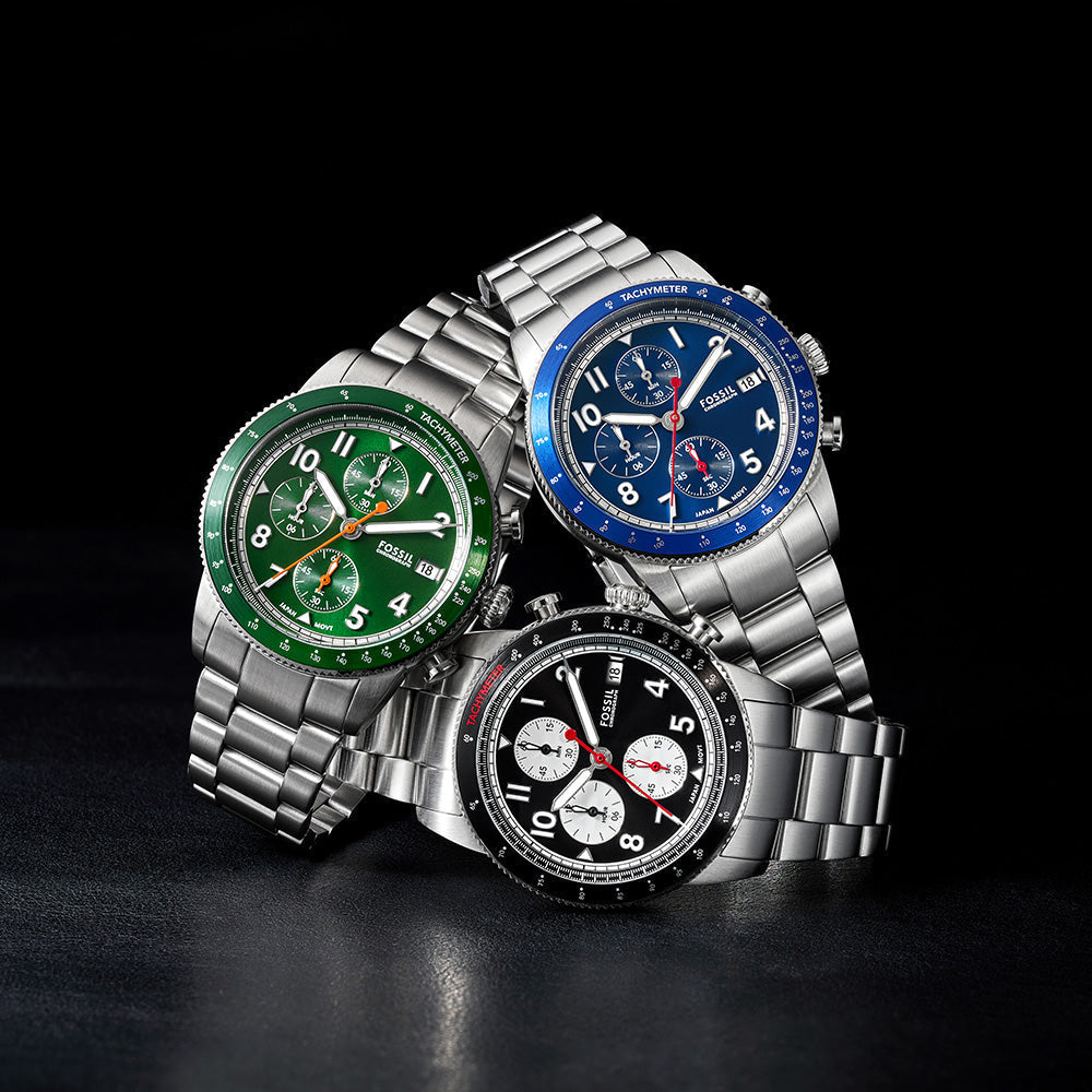 Fossil Sport Tourer Chronograph Green Dial Silver Steel Strap Watch for Men - FS6048 Buy Now By Fossil