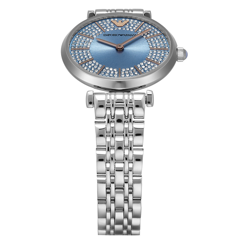 Emporio Armani Gianni T-Bar Quartz Blue Dial Silver Steel Strap Watch For Women - AR11594 Buy Now By Emporio Armani