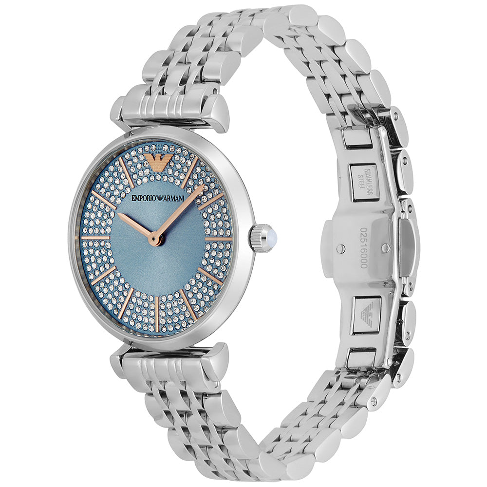Emporio Armani Gianni T-Bar Quartz Blue Dial Silver Steel Strap Watch For Women - AR11594 Buy Now By Emporio Armani