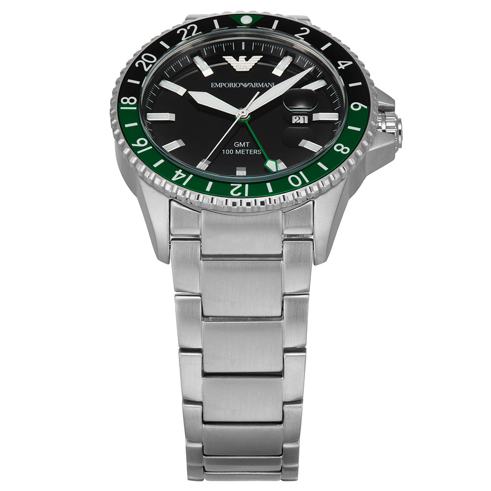 Emporio Armani Sea Explorer GMT Quartz Black Dial Silver Steel Strap Watch For Men - AR11589 Buy Now By Emporio Armani