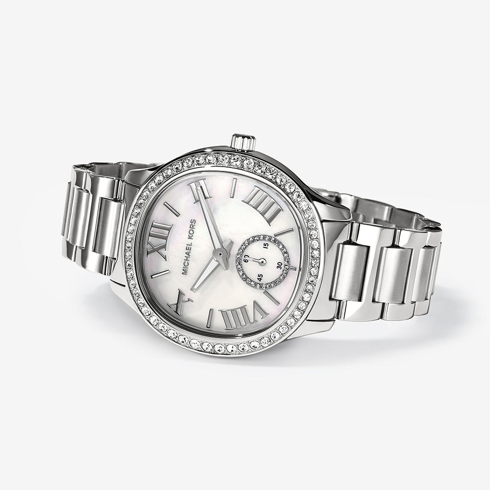 Michael Kors Sage Three-Hand White Dial Silver Steel Strap Watch for Women - MK4807 Buy Now By Michael Kors