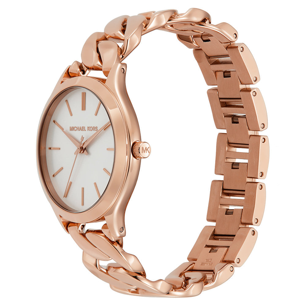 Michael Kors Runway Three-Hand Silver Dial Rose Gold Steel Strap Watch for Women - MK7473 Buy Now By Michael Kors