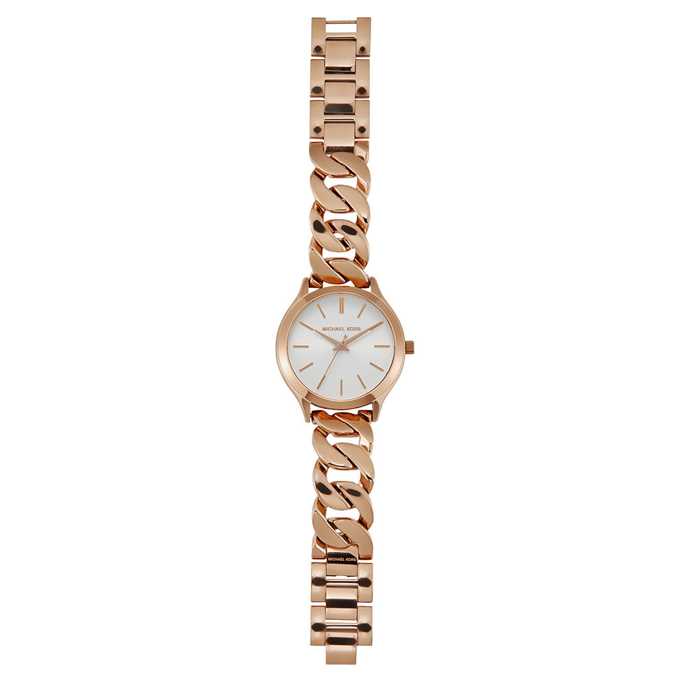 Michael Kors Runway Three-Hand Silver Dial Rose Gold Steel Strap Watch for Women - MK7473 Buy Now By Michael Kors