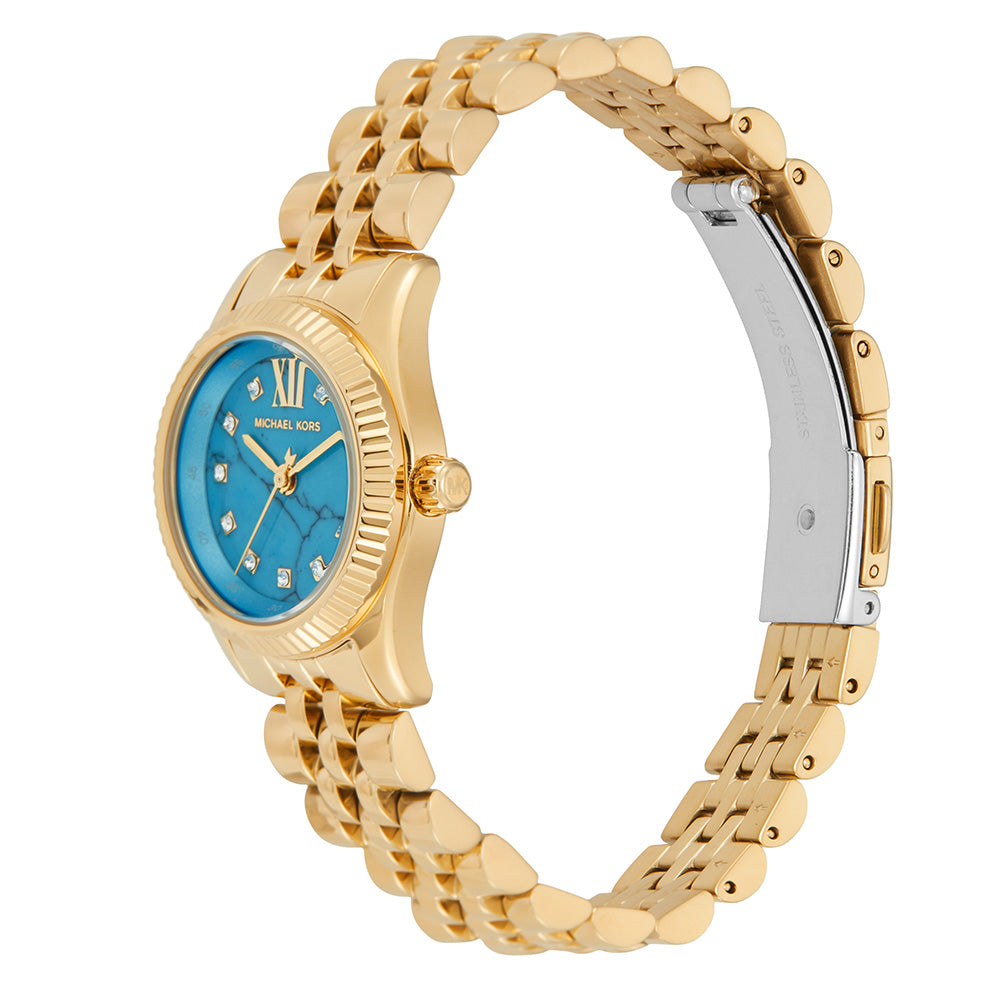 Michael Kors Lexington Three Hand Blue Dial Gold Steel Strap Watch for Women - MK4813 Buy Now By Michael Kors