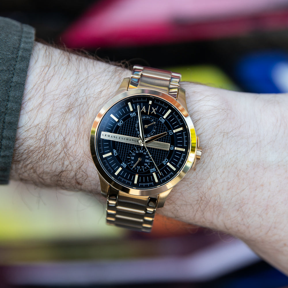 Armani Exchange Hampton Chronograph Black Dial Gold Steel Strap Watch For Men - AX2122 Buy Now By Armani Exchange